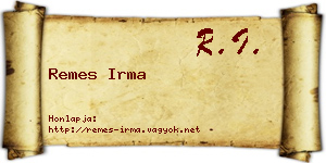 Remes Irma névjegykártya